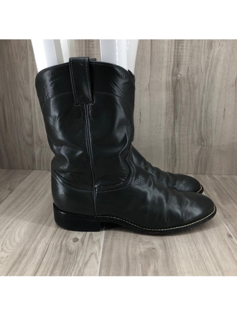 Justin Boots Youth Kids 5.5D Gray Leather Pull On Western Cowboy Rodeo